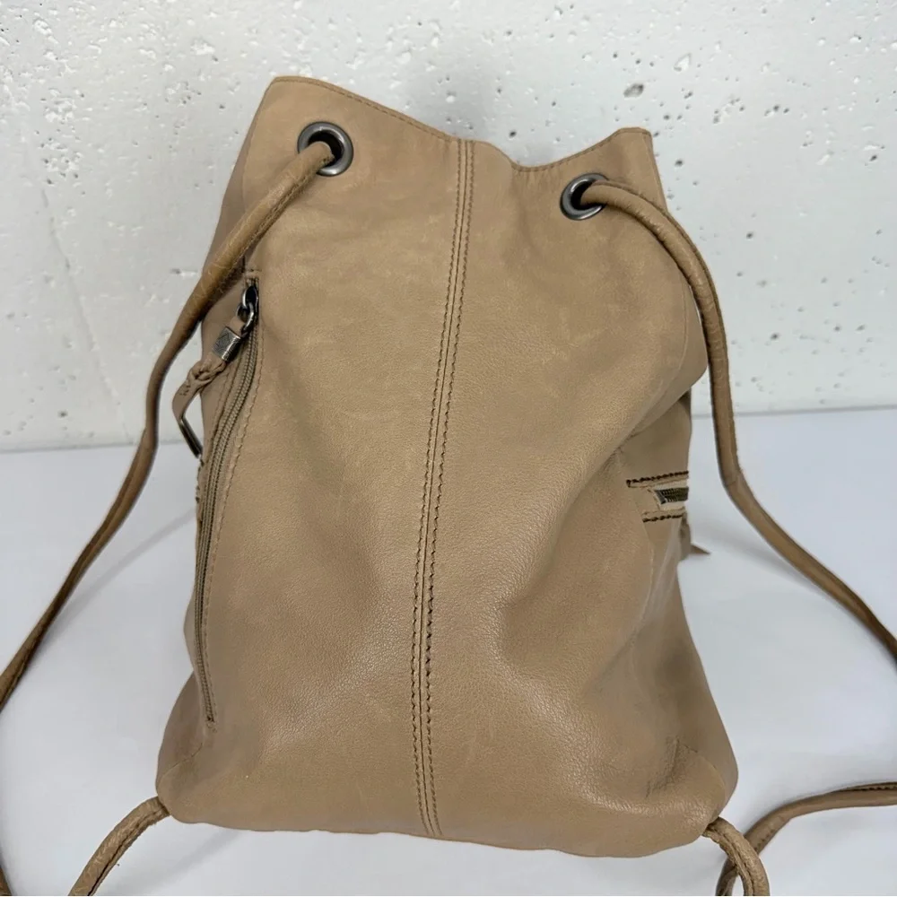 The SAK Taupe Leather Drawstring Backpack